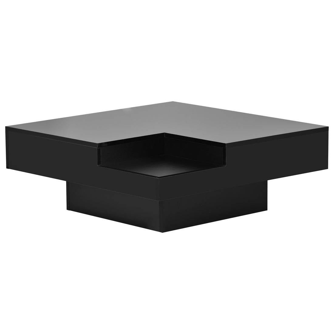 Modern Minimalist Design 31.5*31.5In Square Coffee Table With Detachable Tray And Plug In 16 Color Led Strip Lights Remote Control For Living Room Old Sku: Wf291303Aab Black Mdf