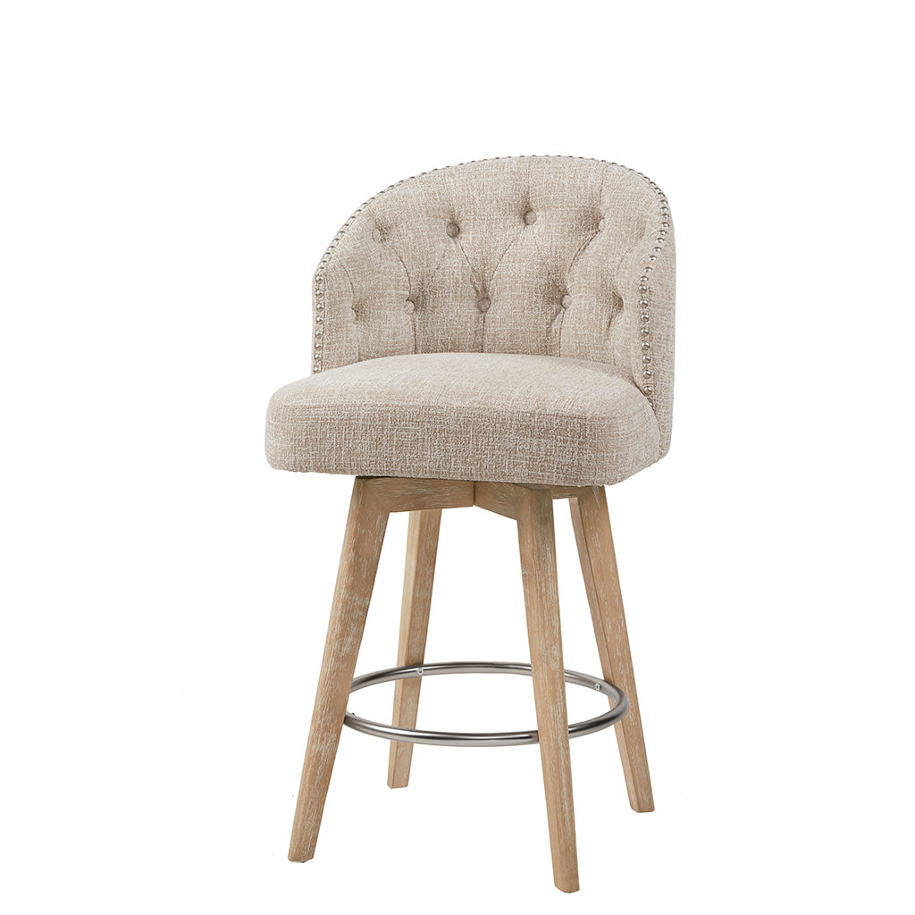 Upholstered 360 Degree Swivel Counter Stool 26" H Cream Polyester