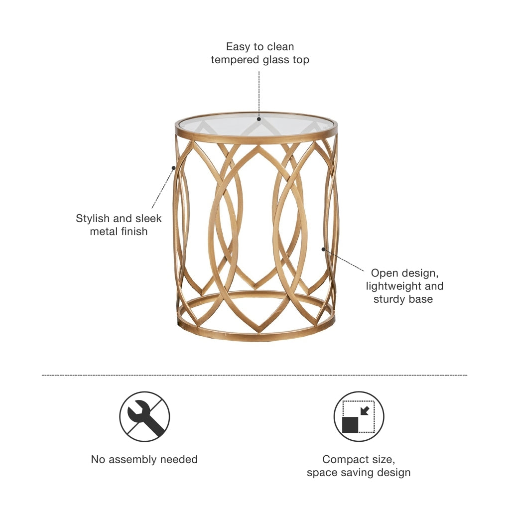 Arlo Metal Eyelet Accent Table Gold Glass Metal