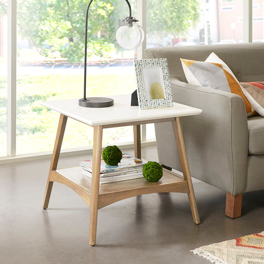 End Table Off White Natural Wood