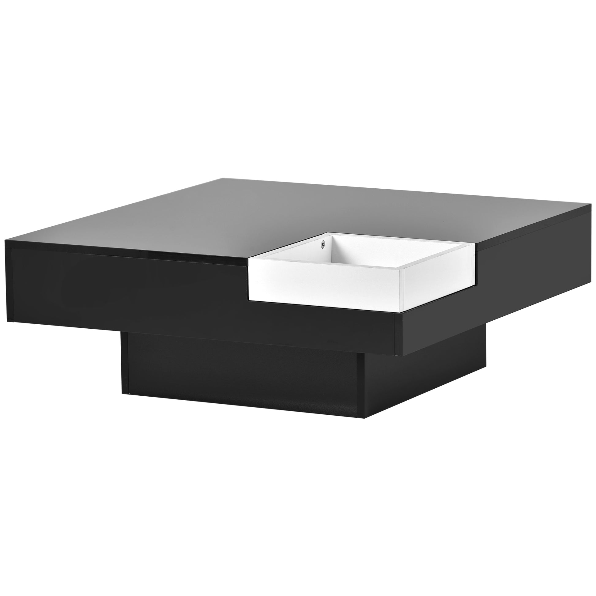 Modern Minimalist Design 31.5*31.5In Square Coffee Table With Detachable Tray And Plug In 16 Color Led Strip Lights Remote Control For Living Room Old Sku: Wf291303Aab Black Mdf