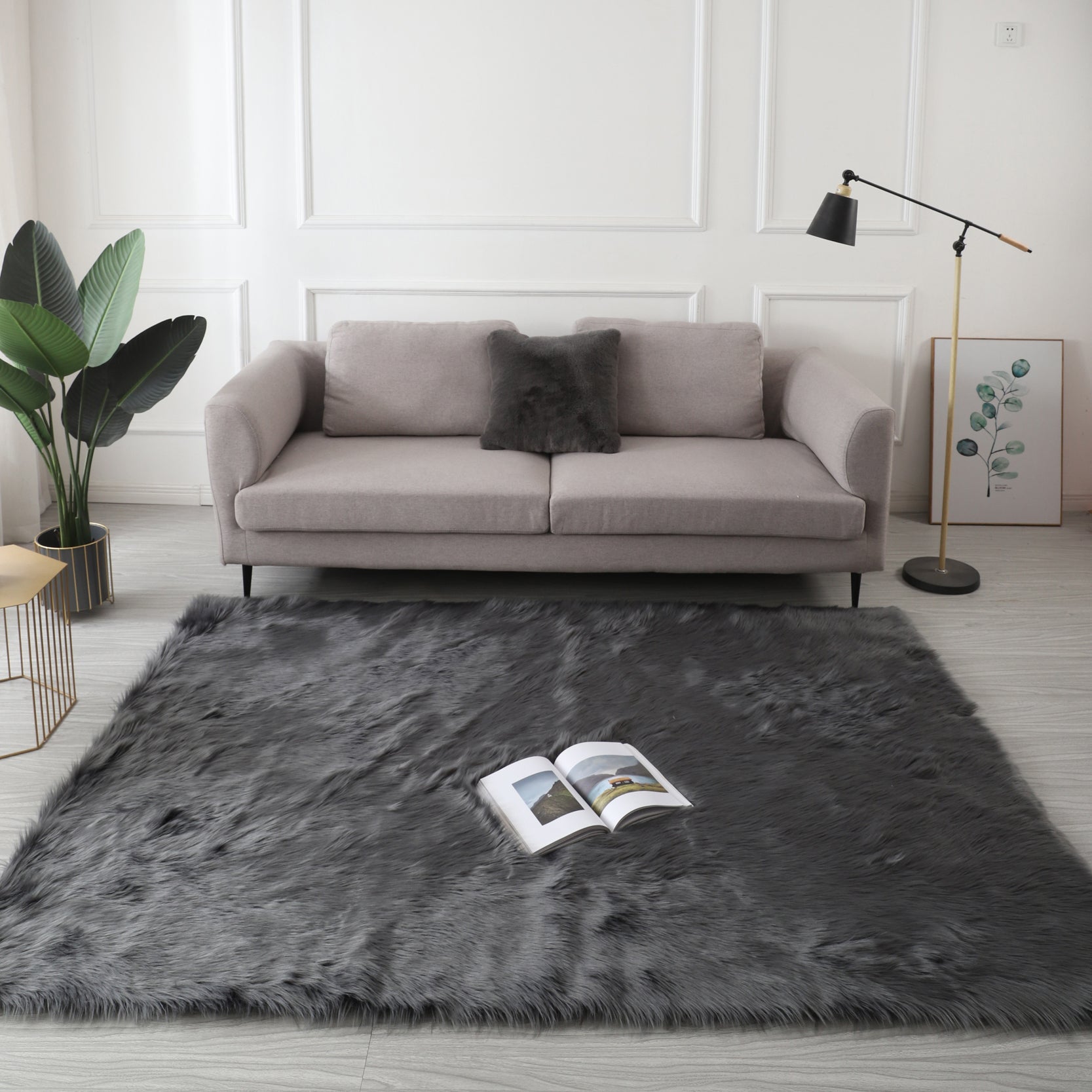 "cozy collection" ultra soft fluffy faux fur sheepskin gray - polyester