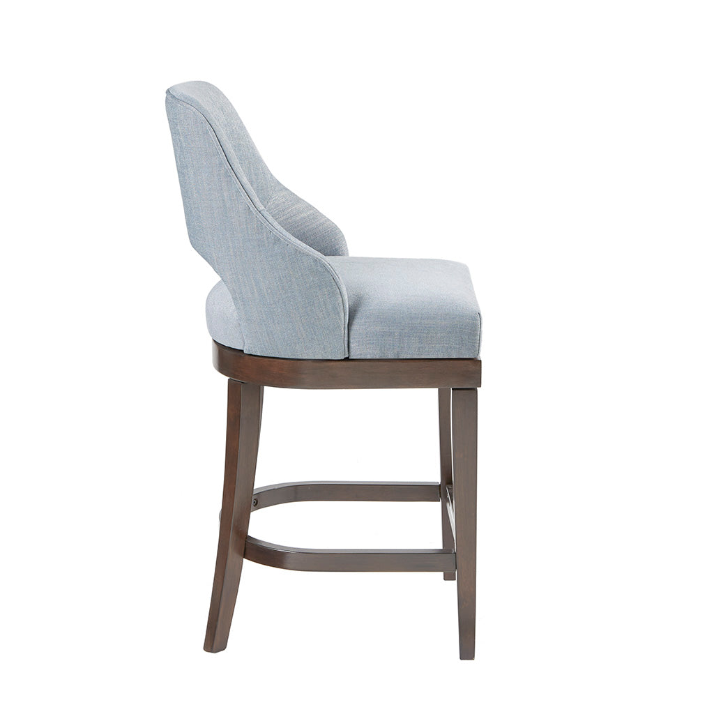 Counter Stool With Swivel Seat Blue Upholstered