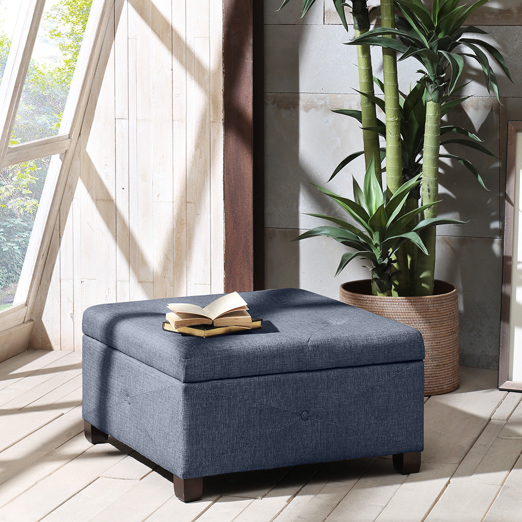 Soft Close Storage Ottoman Blue Polyester