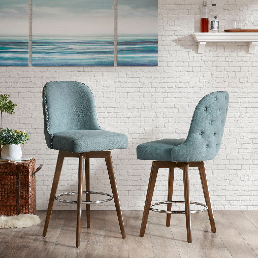 Counter Stool With Swivel Seat Blue Polyester