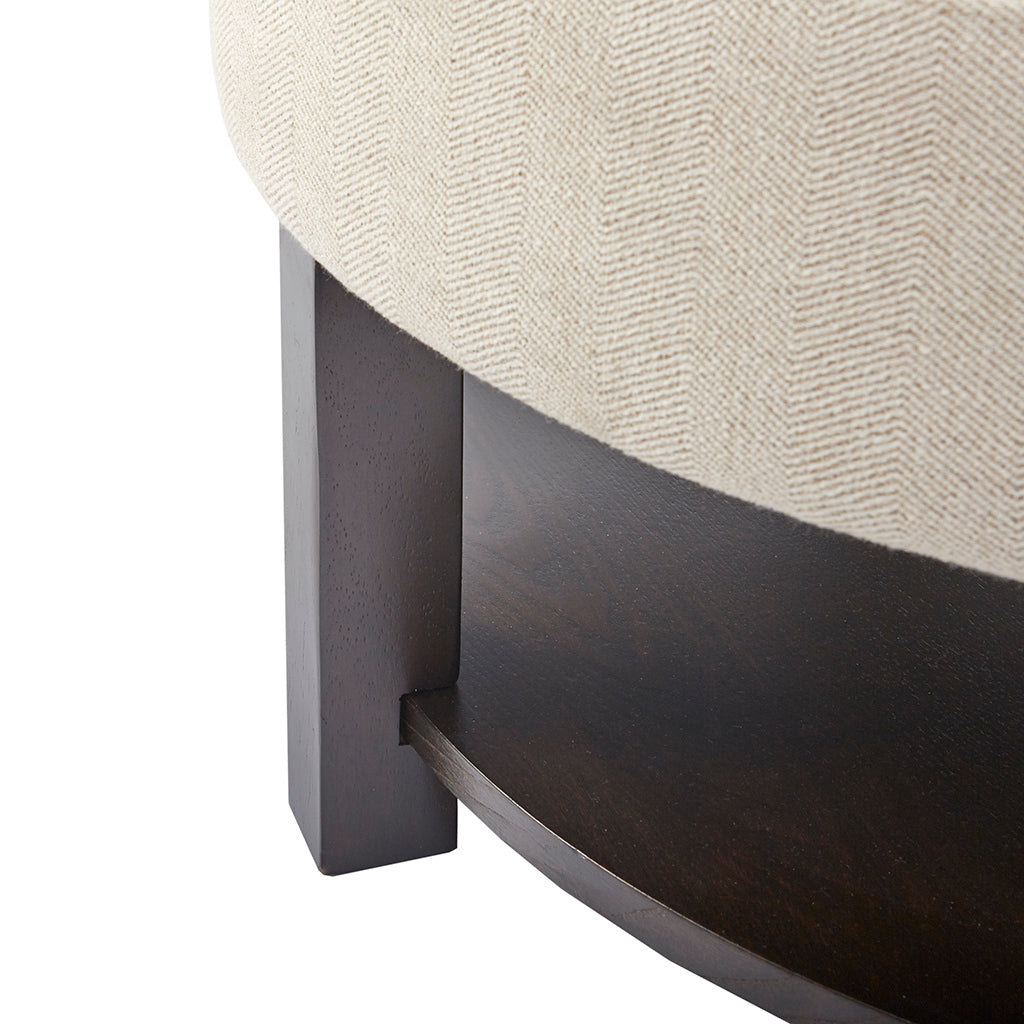 Miller Round Storage Ottoman Cream Brown Polyester