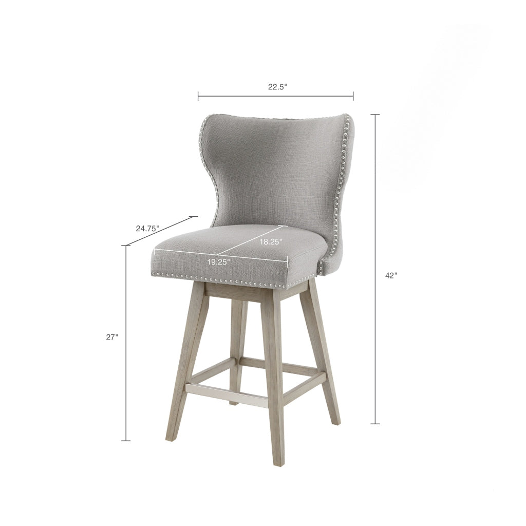 High Wingback Button Tufted Upholstered 27" Swivel Counter Stool With Accent Grey Polyester