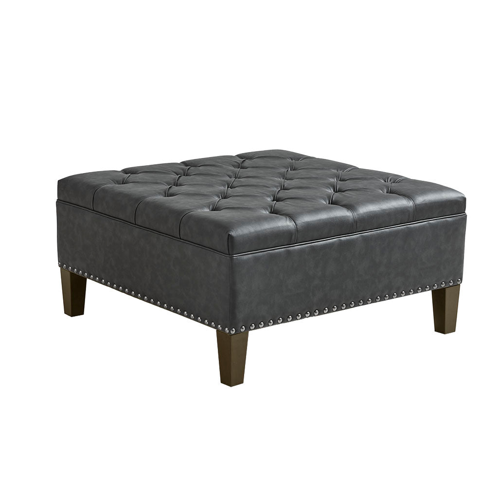 Tufted Square Cocktail Ottoman Charcoal Polyester