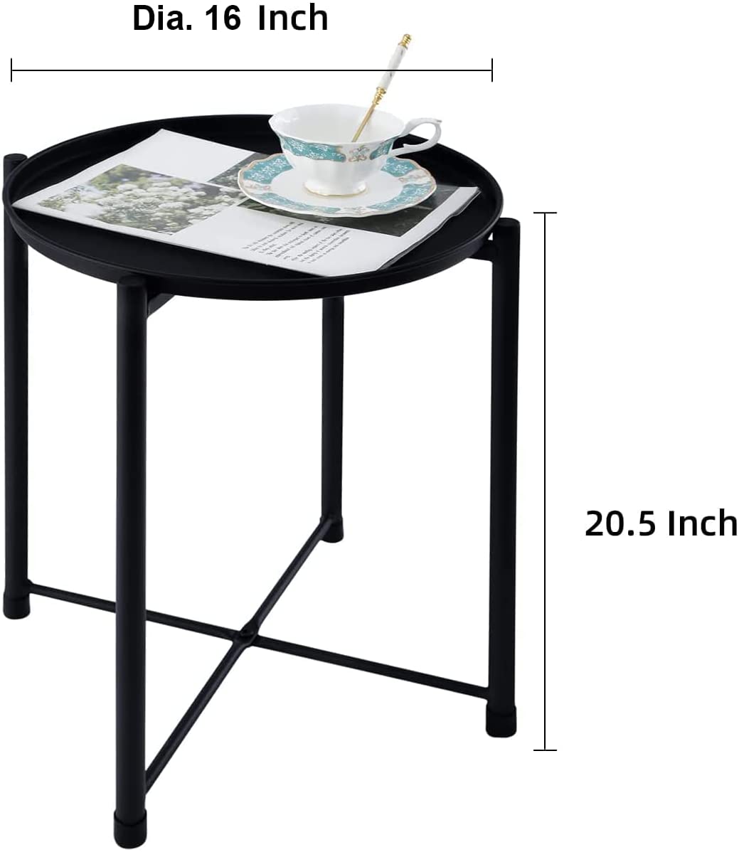 Yssoa Round, Small, Removable Top, Side Bedroom Living Room Patio, Anti Rust And Waterproof, 16 X 16 X 20.5 Inch Metal Tray End Table, 16" X 16" X 20", Black Black Metal