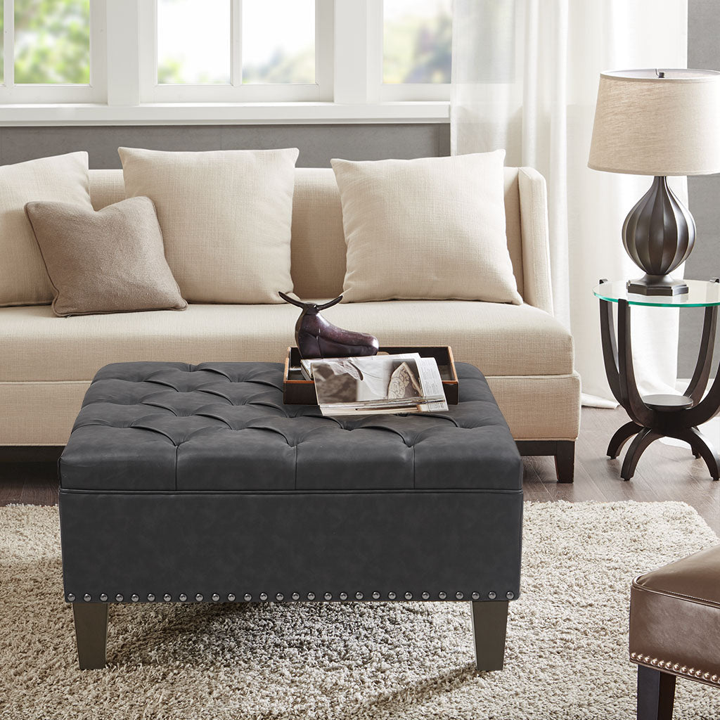 Tufted Square Cocktail Ottoman Charcoal Polyester