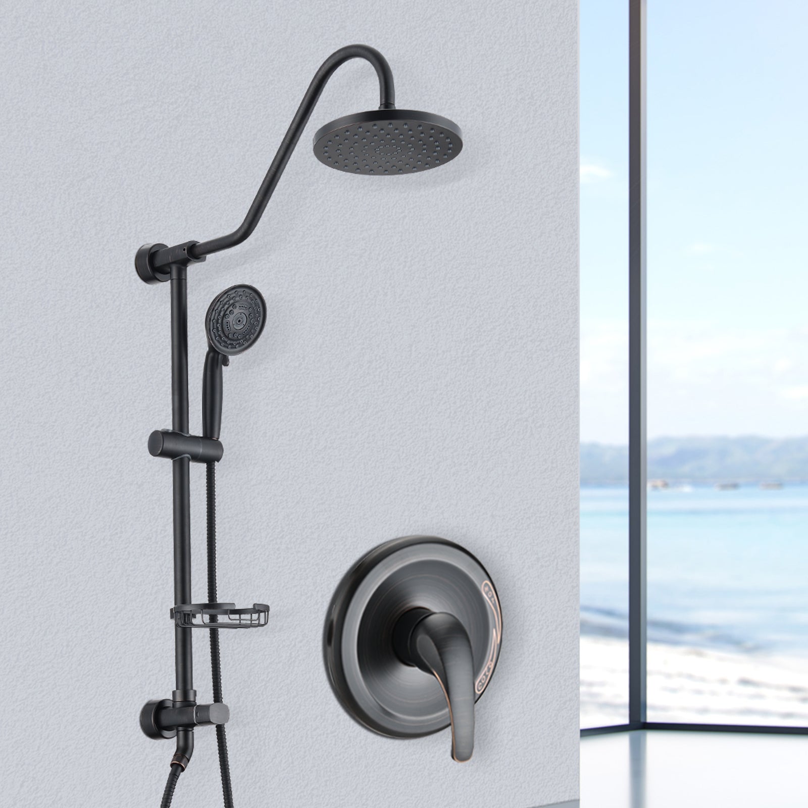 Shower Head With Handheld Shower System With 8" Rain Shower Head Rough In Valve Included Oil Rubbed Bronze Stainless Steel