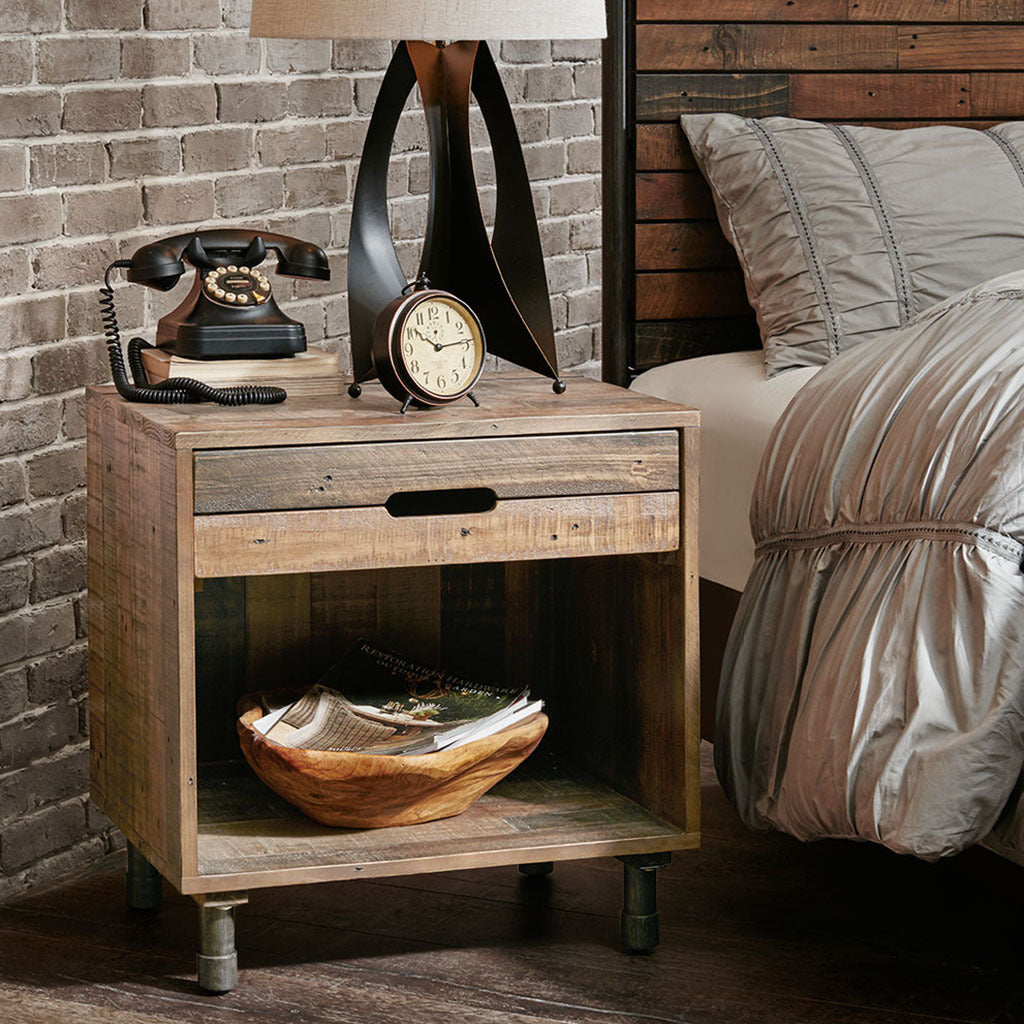 Solid Wood Nightstand Natural Wood