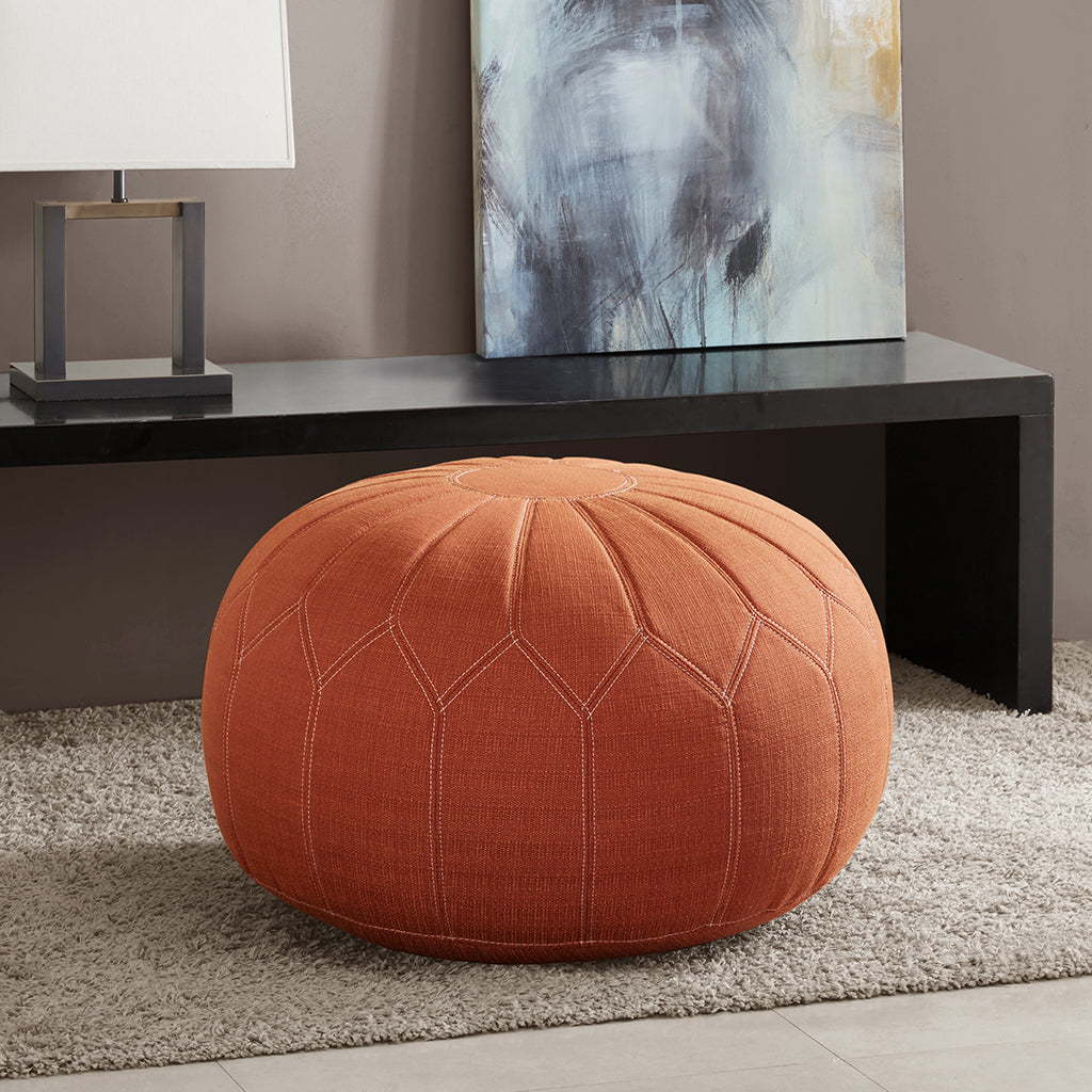 Only Supportbuyer Kelsey Round Pouf Ottoman Orange Solid Wood
