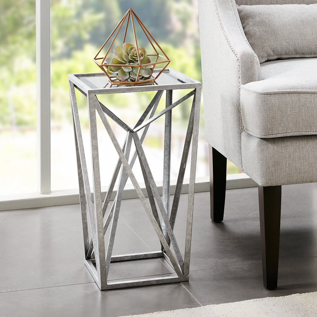 Angular Mirror Accent Table Silver Mdf