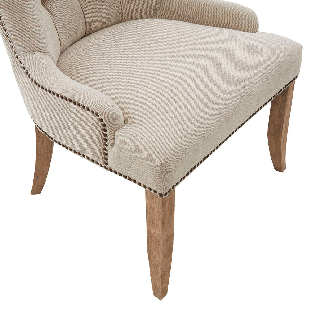 Button Tufted Captain Accent Chair Cream Polyester