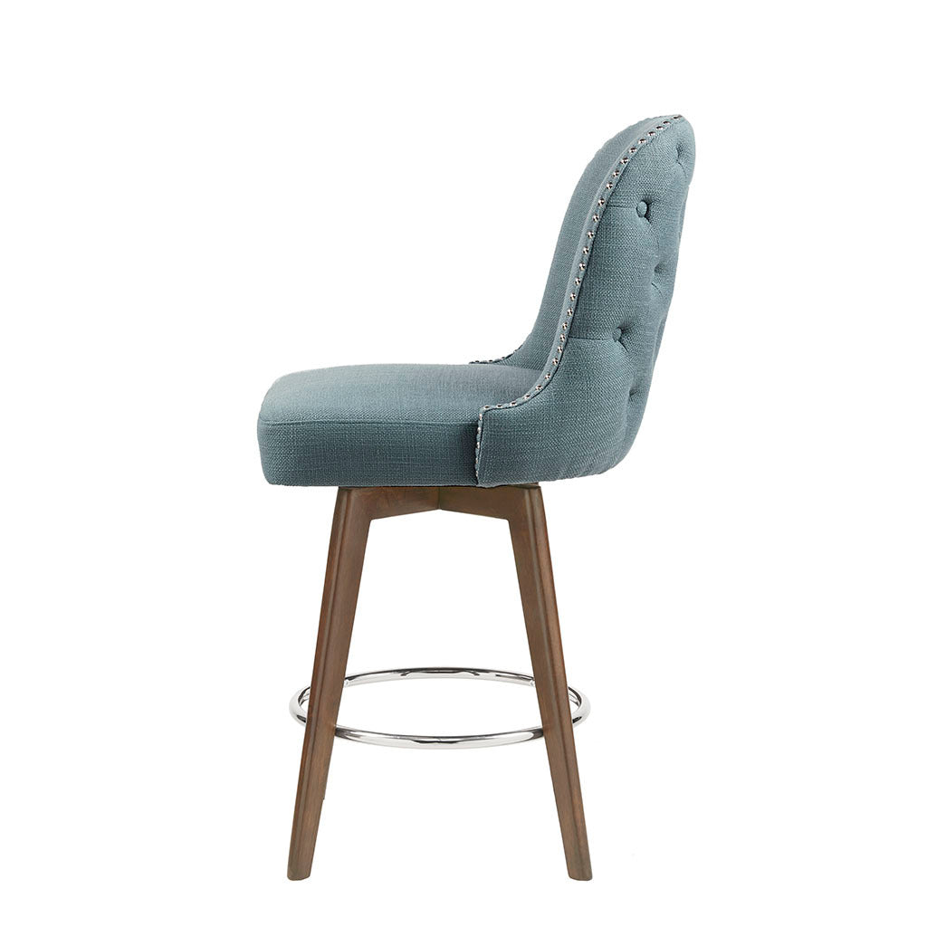 Counter Stool With Swivel Seat Blue Polyester