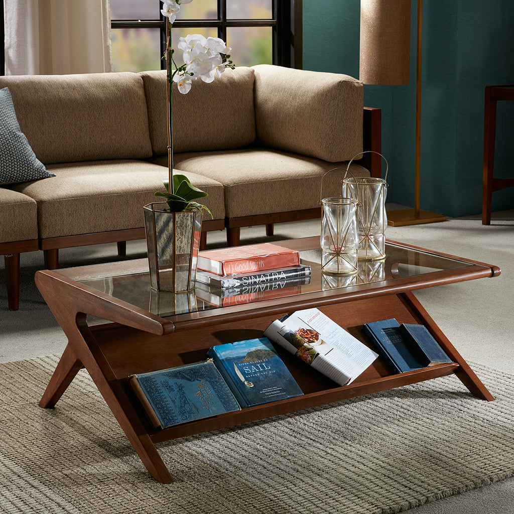 Only Supportbuyer Rocket Coffee Table W Tempered Glass Walnut Solid Wood