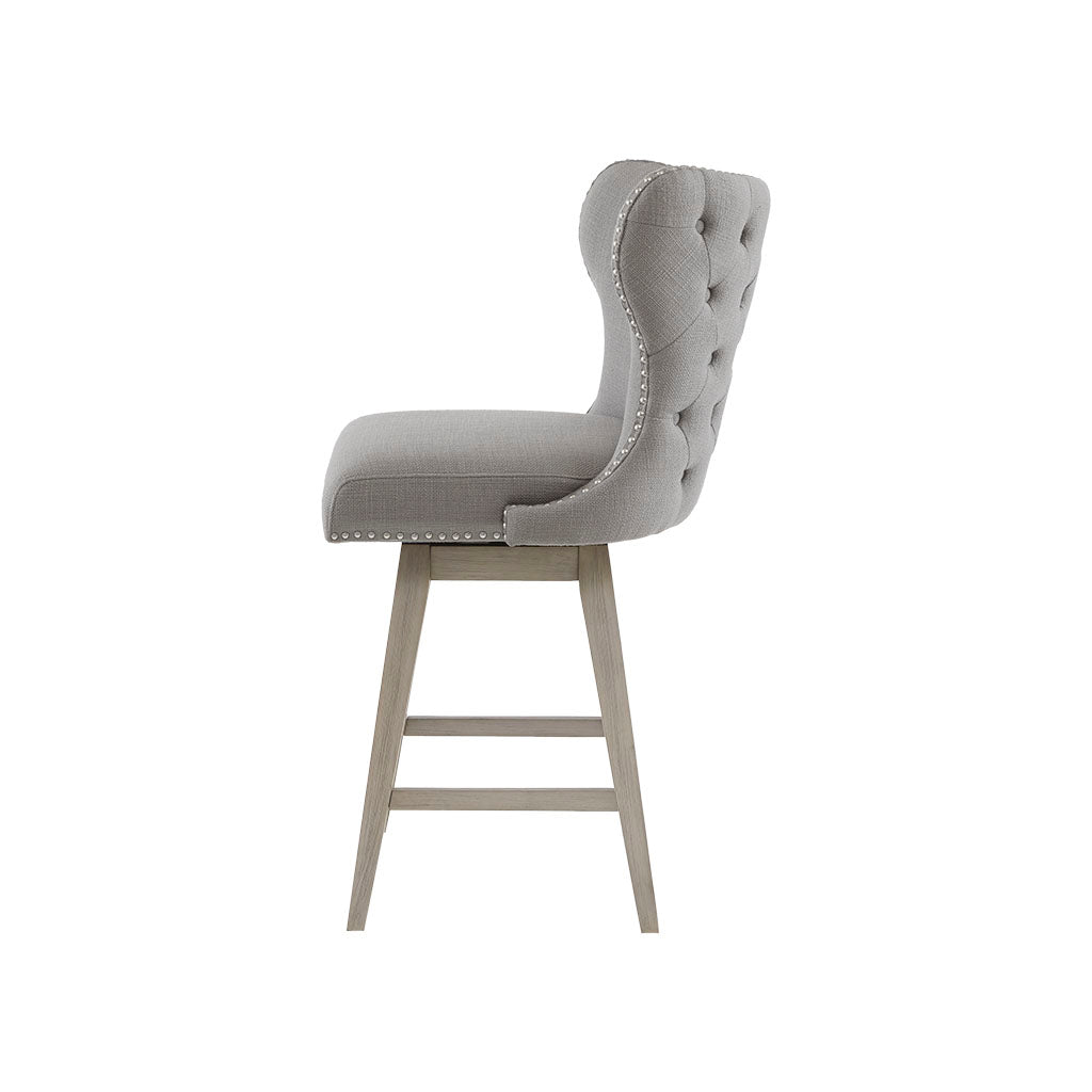 High Wingback Button Tufted Upholstered 27" Swivel Counter Stool With Accent Grey Polyester