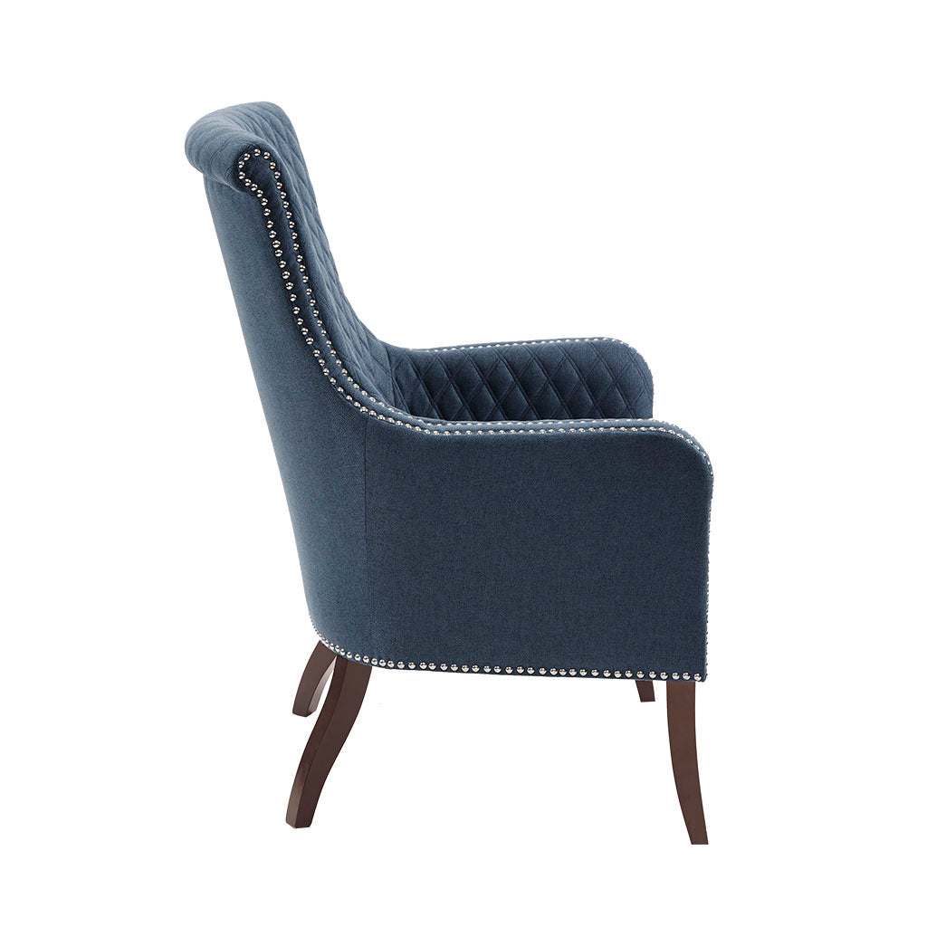 27" Accent Chair,Wood High Density Foam Modern Style For Living Room, Blue Dark Blue Solid Wood