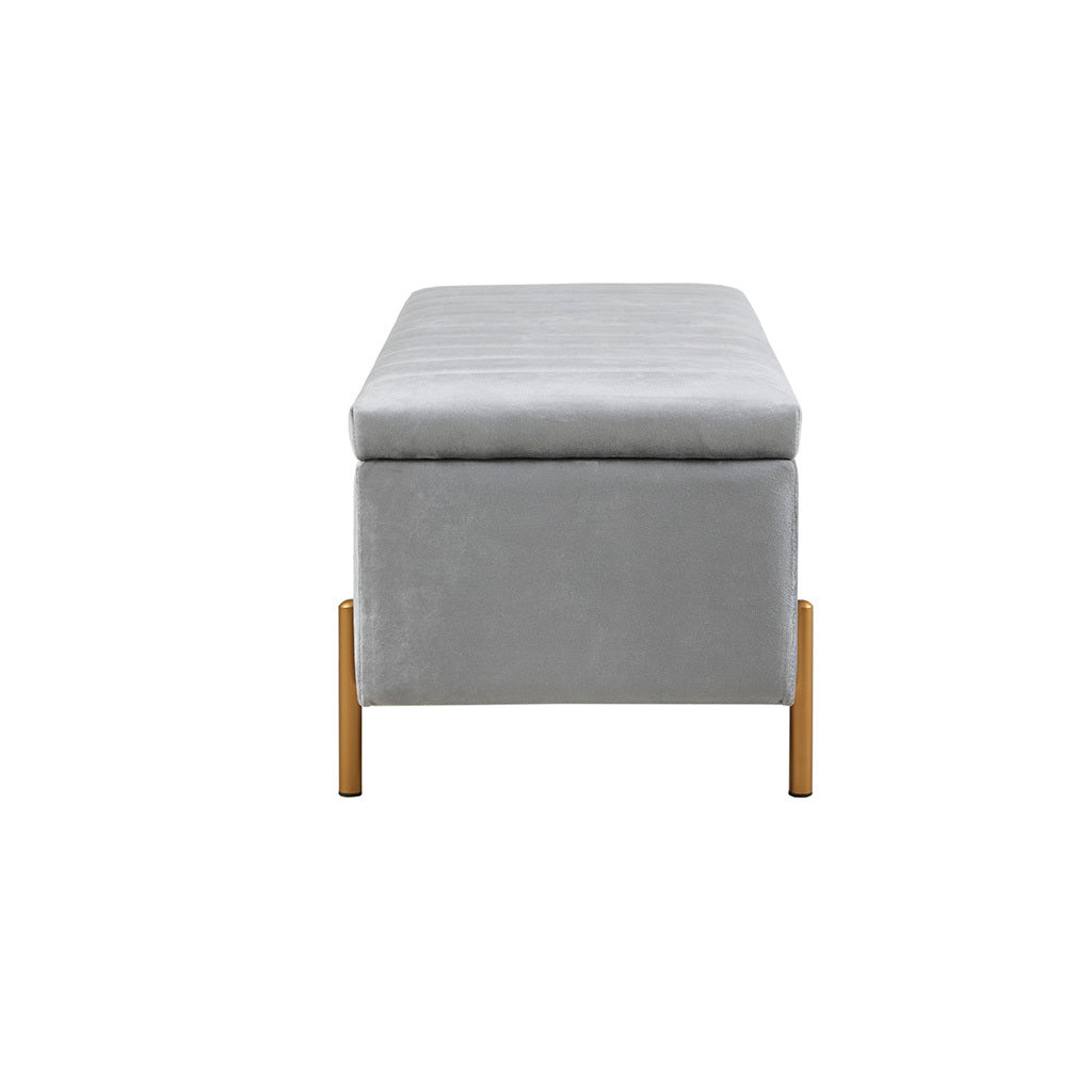 Upholstered Soft Close Storage Bench with Gold Metal gray-polyester