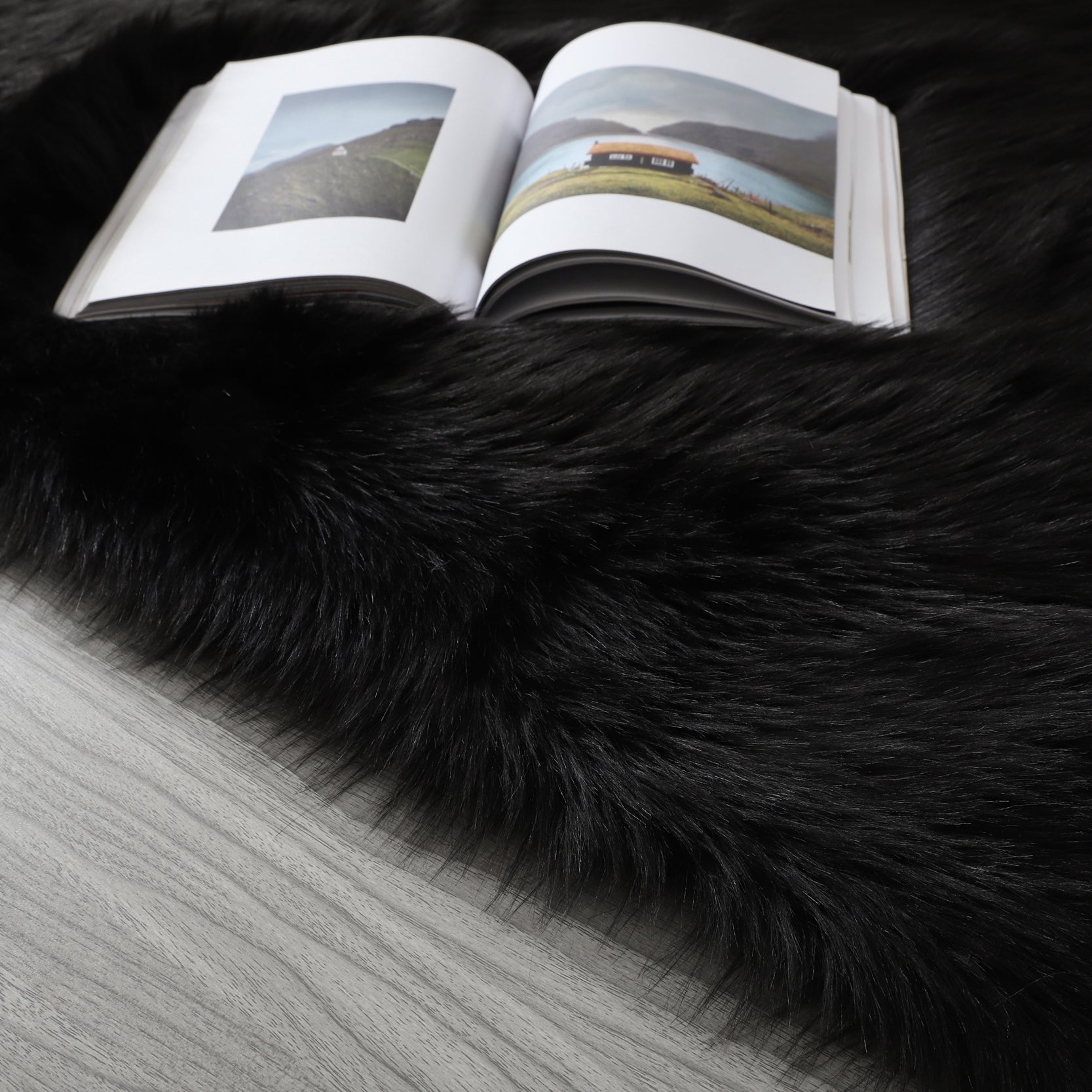 "cozy collection" ultra soft fluffy faux fur sheepskin black - polyester