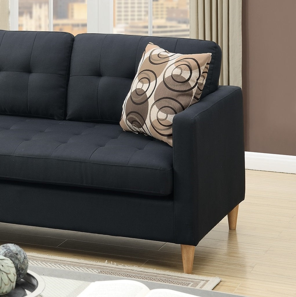 Black Polyfiber Sectional Sofa Living Room Furniture Reversible Chaise Couch Pillows Tufted Back Modular Sectionals Black Wood Primary Living Space Cushion Back Contemporary,Modern L Shaped Pine Square Arms Fabric 4 Seat