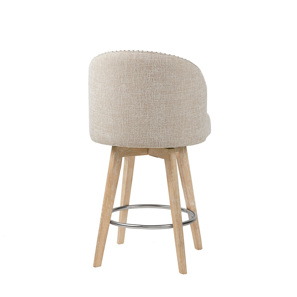 Upholstered 360 Degree Swivel Counter Stool 26" H Cream Polyester