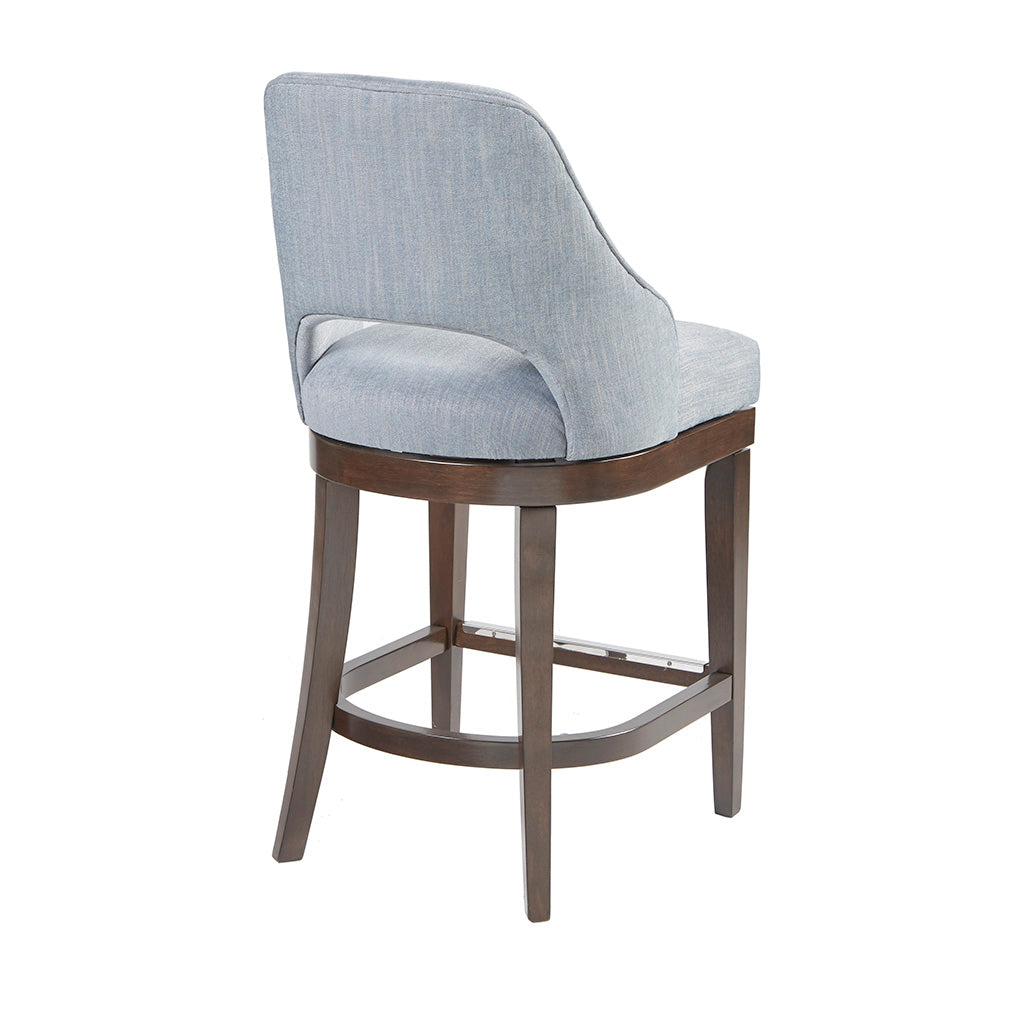 Counter Stool With Swivel Seat Blue Upholstered