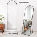 Yssoa Full Length Mirror, Arched Top Full Body Mirror With Stand, Floor Mirror & Wall Mounted Mirro Matt Black Glass