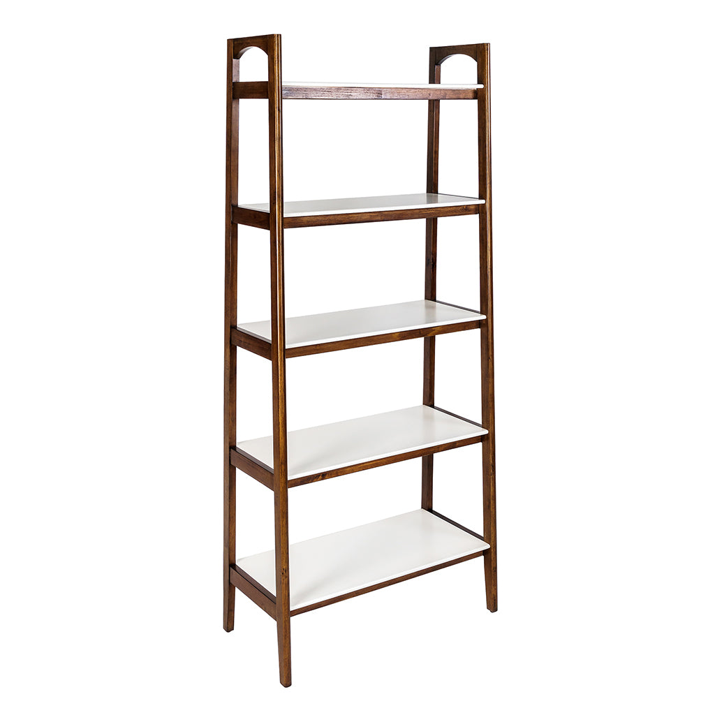 Shelf Bookcase Off White Pecan Wood