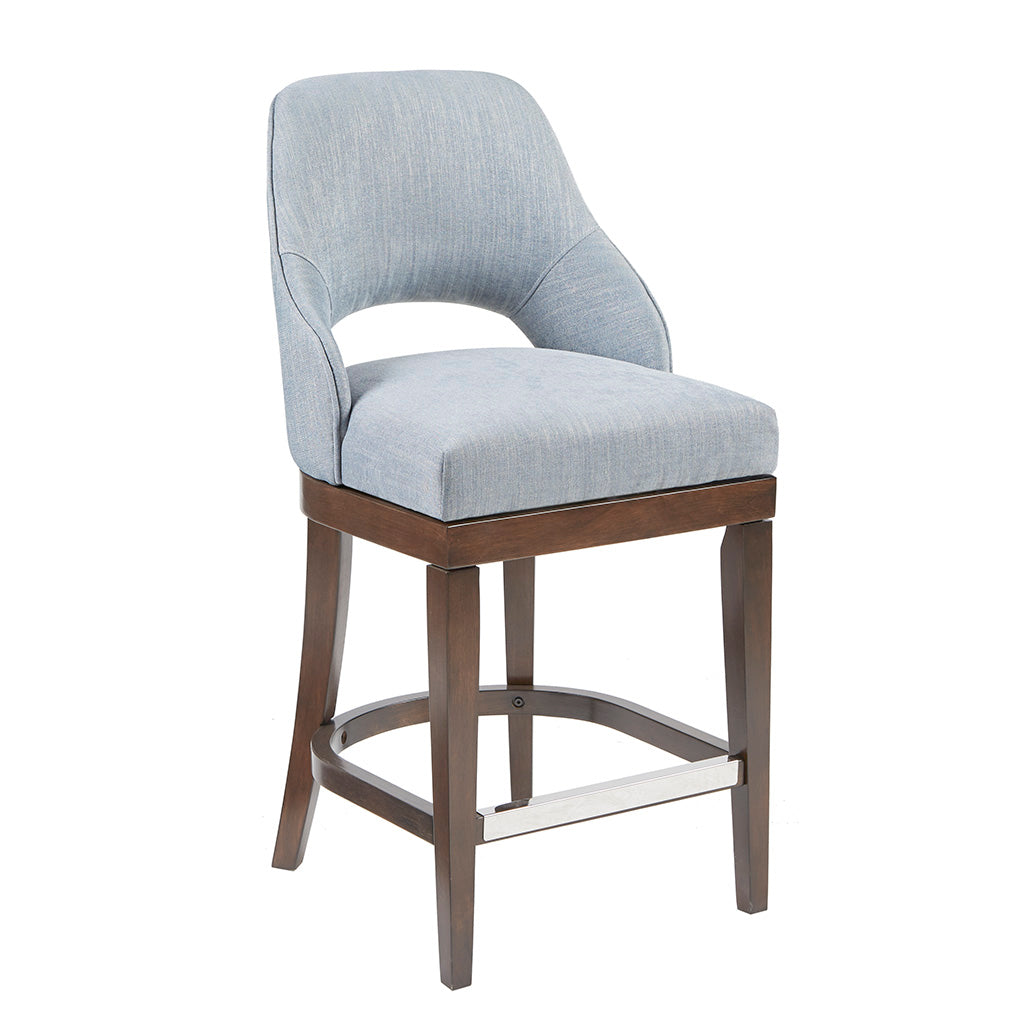 Counter Stool With Swivel Seat Blue Upholstered