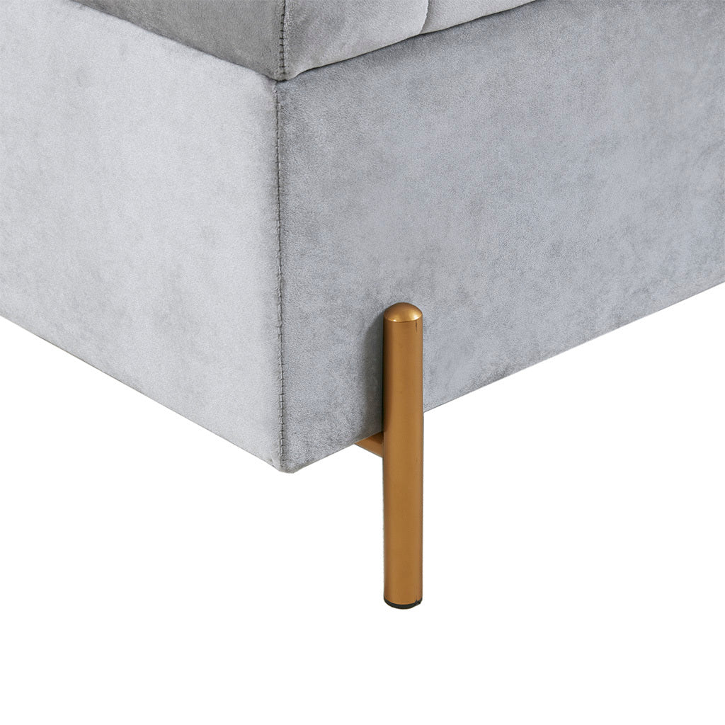 Upholstered Soft Close Storage Bench with Gold Metal gray-polyester