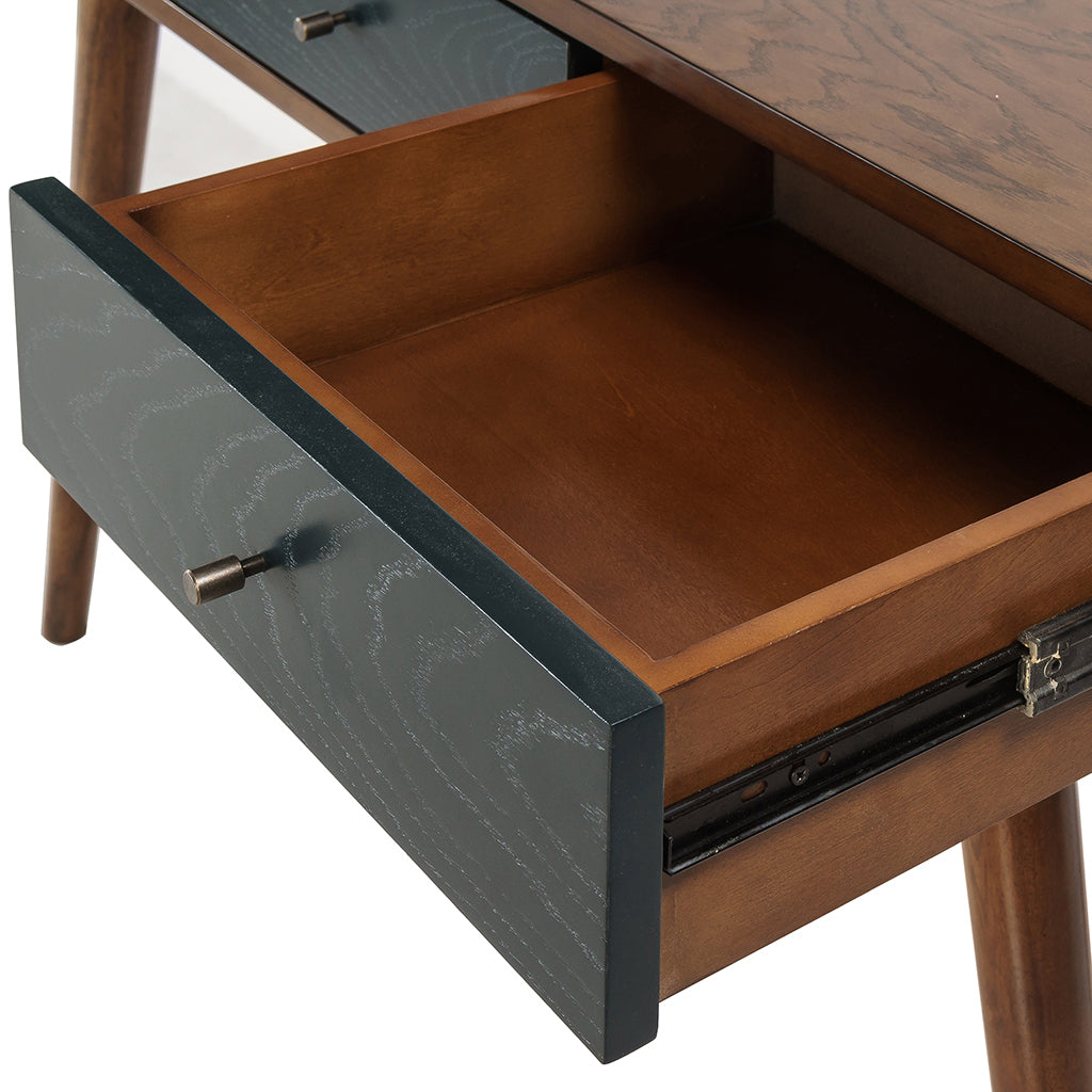 3 Drawer Writing Desk Pecan Blue Wood