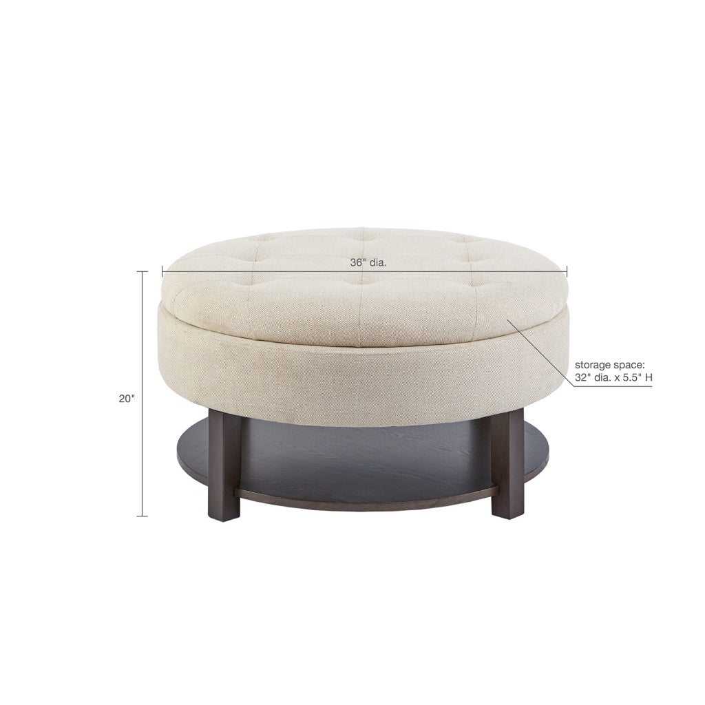 Miller Round Storage Ottoman Cream Brown Polyester