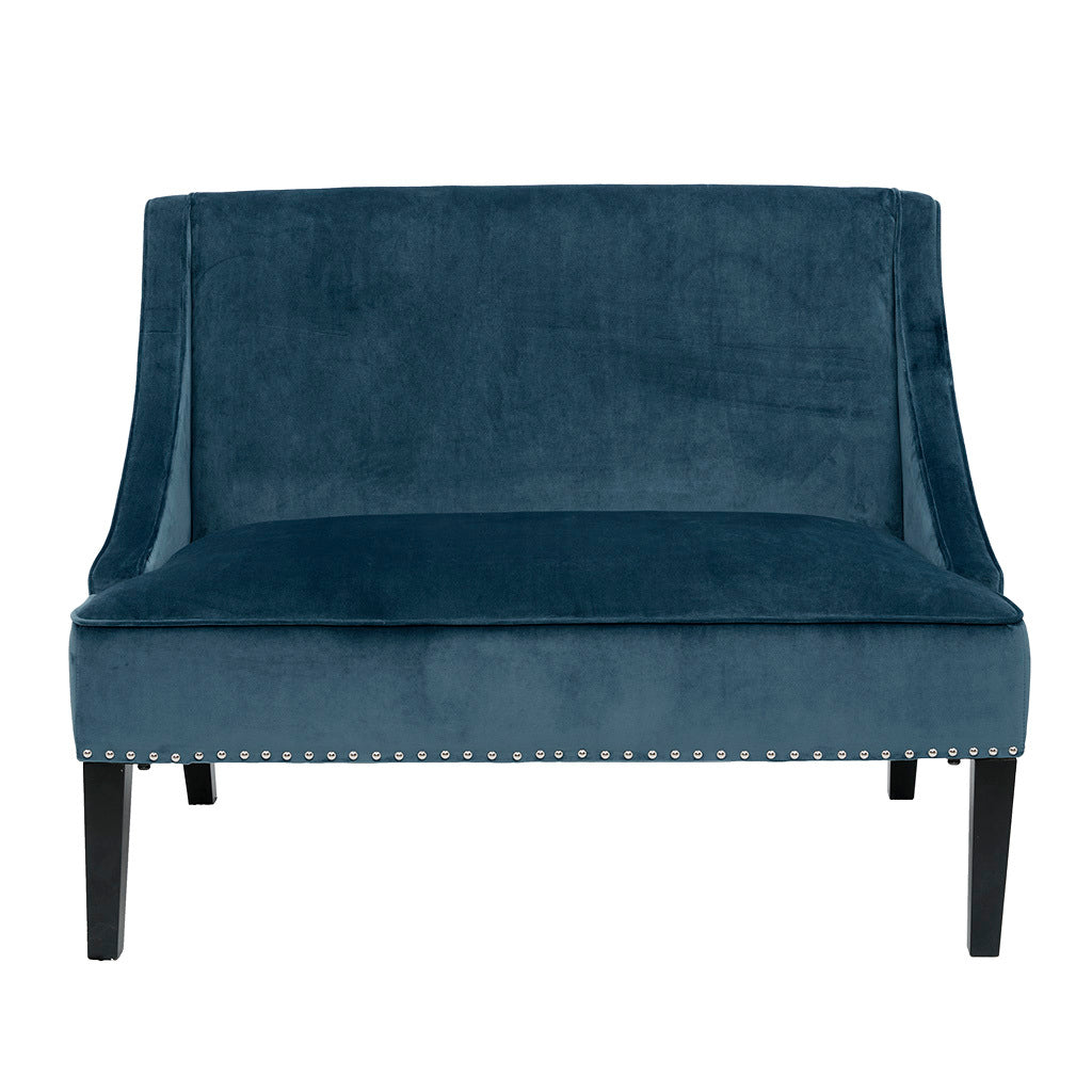 44" Settee,Polyester Fabric Rich Upholstery Modern Style For Living Room,Blue Blue Solid Wood