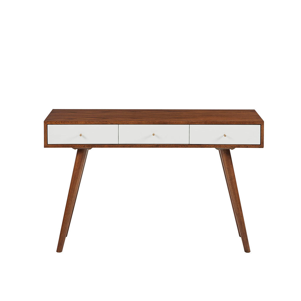 3 Drawer Writing Desk White Pecan Wood