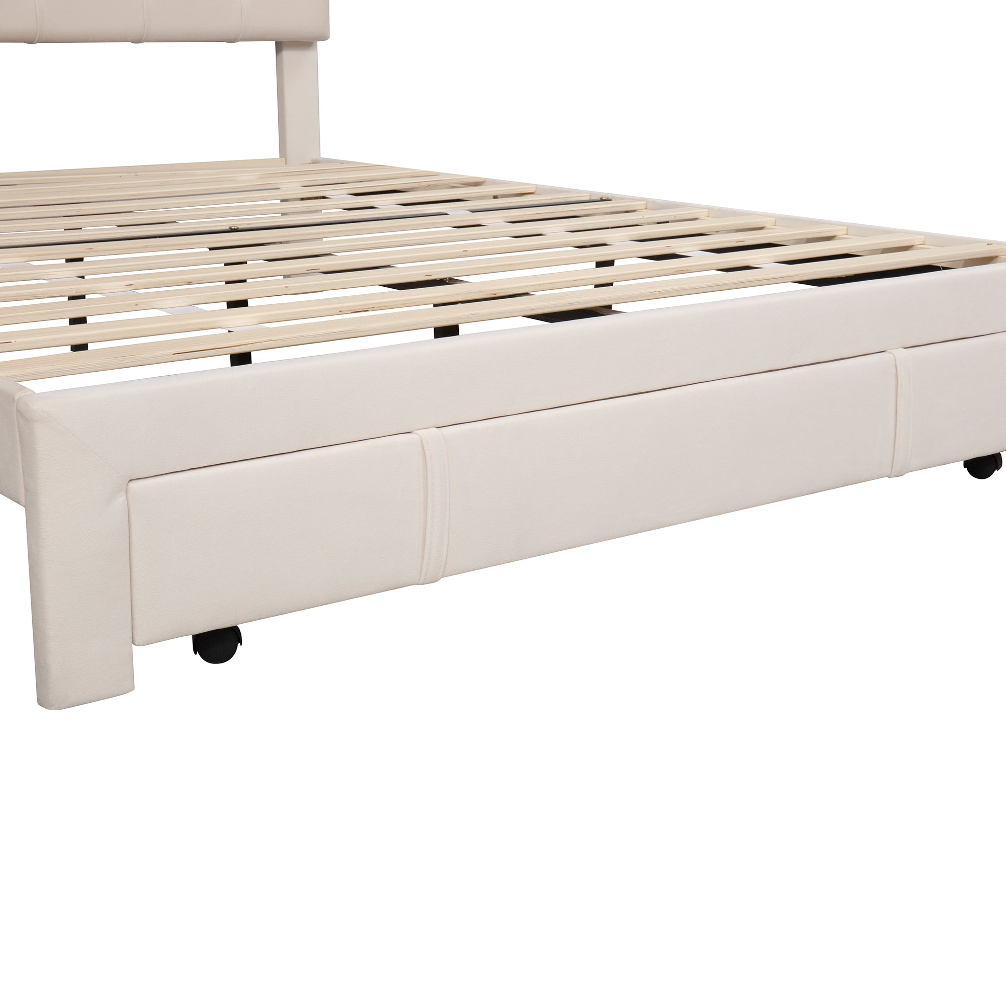 Queen Size Storage Bed Velvet Upholstered Platform Bed beige-velvet