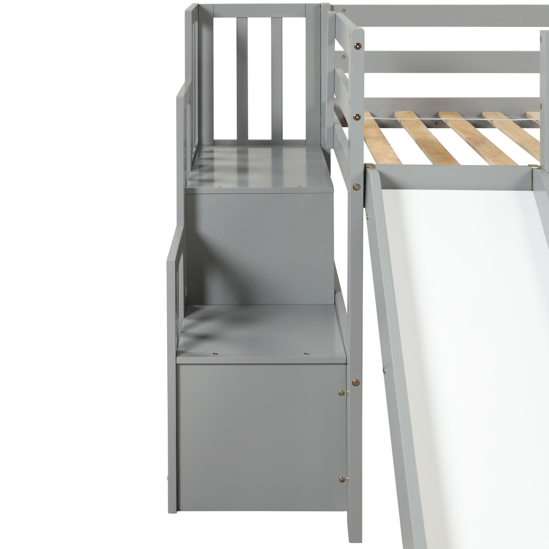 Loft Bed With Staircase, Storage, Slide, Twin Size, Full Length Safety Guardrails, No Box Spring Needed, Grey Old Sku:W504S00005 Twin Grey Pine