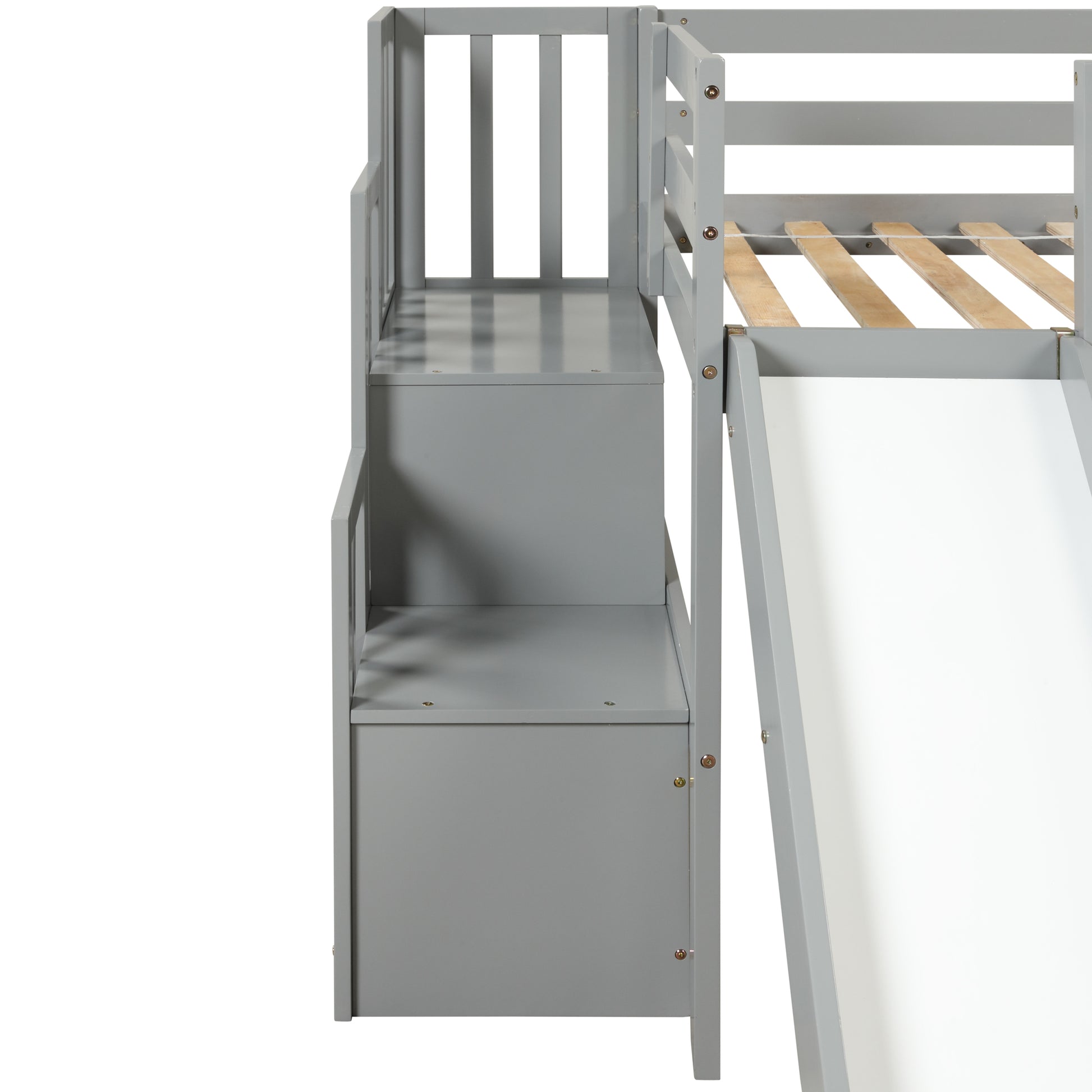 Loft Bed With Staircase, Storage, Slide, Twin Size, Full Length Safety Guardrails, No Box Spring Needed, Grey Old Sku:W504S00005 Twin Grey Pine