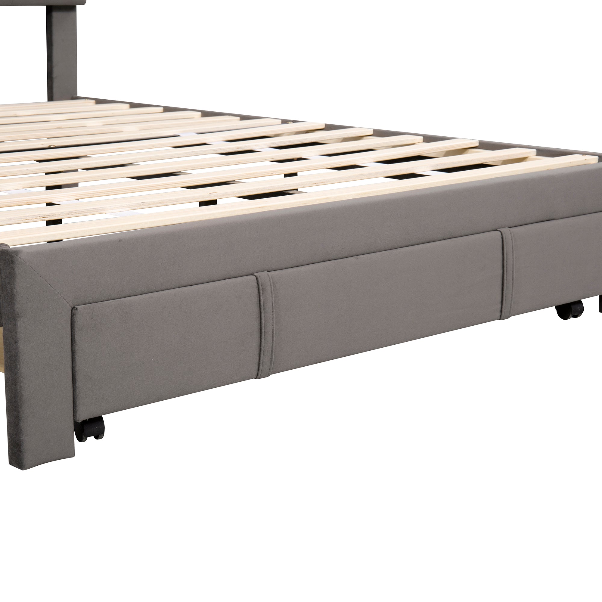 Full Size Storage Bed Velvet Upholstered Platform Bed grey-velvet