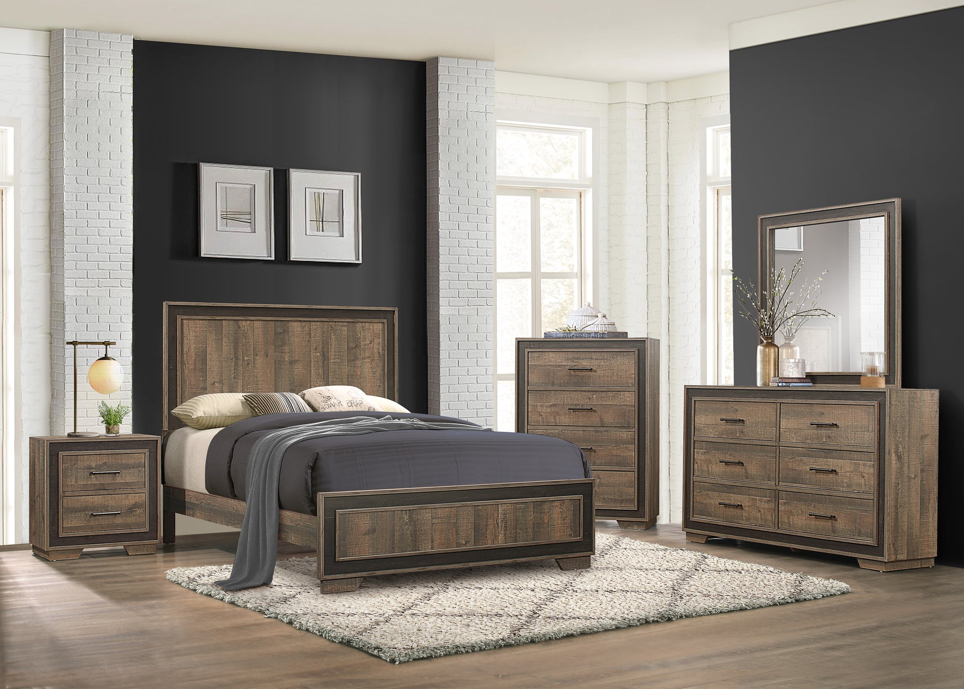 Rustic Dark Ebony Finish 1Pc Dresser Of 6 Drawers Wooden Bedroom Modern Furniture Mahogany Finished Wood Planks Ebony Bedroom Modern,Rustic Wood