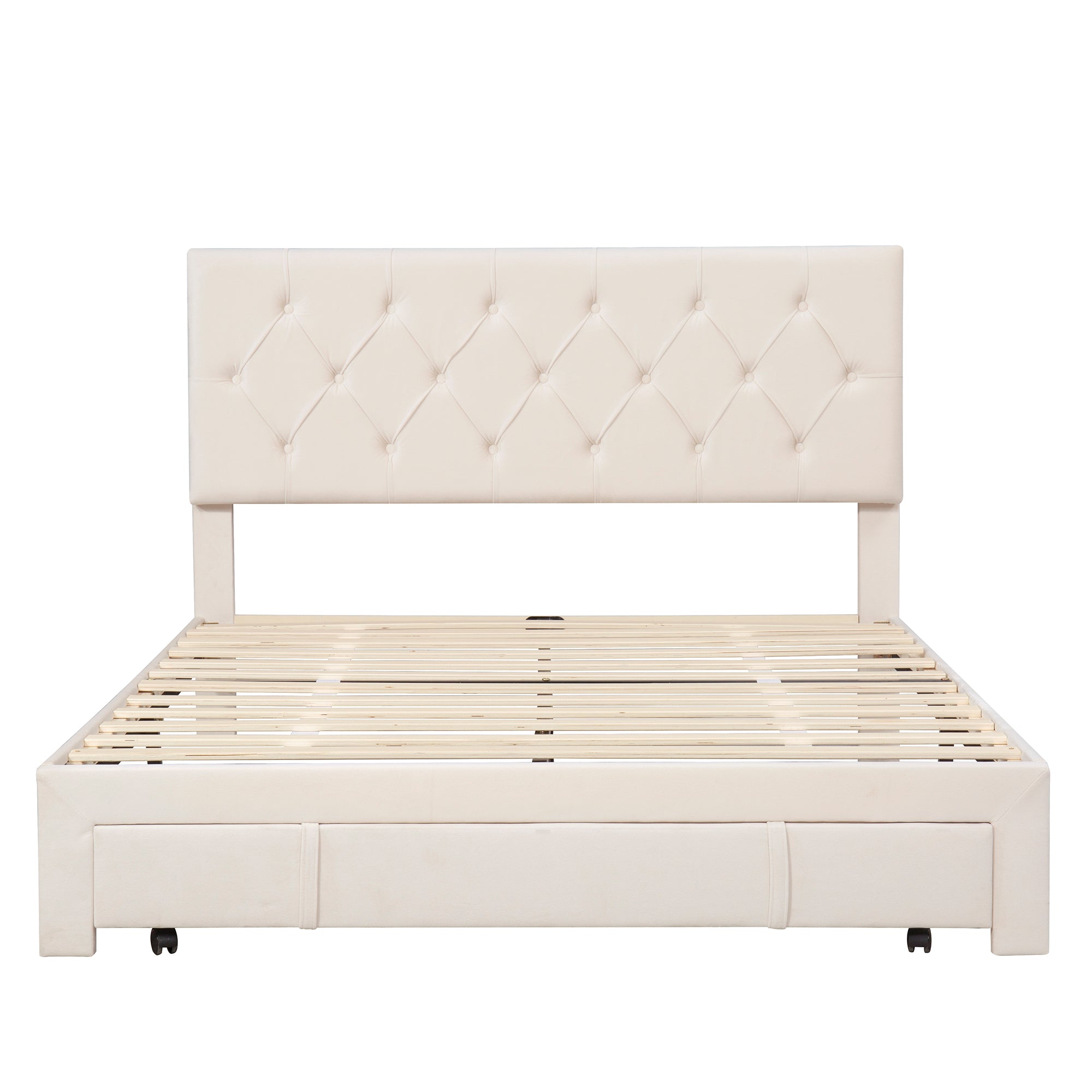 Queen Size Storage Bed Velvet Upholstered Platform Bed beige-velvet
