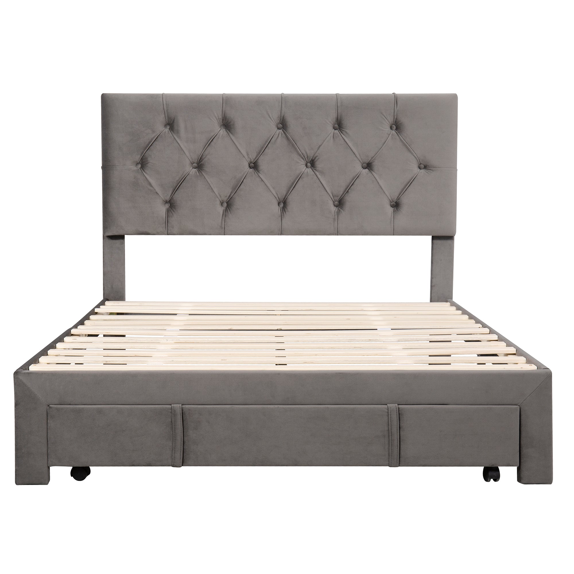 Full Size Storage Bed Velvet Upholstered Platform Bed grey-velvet