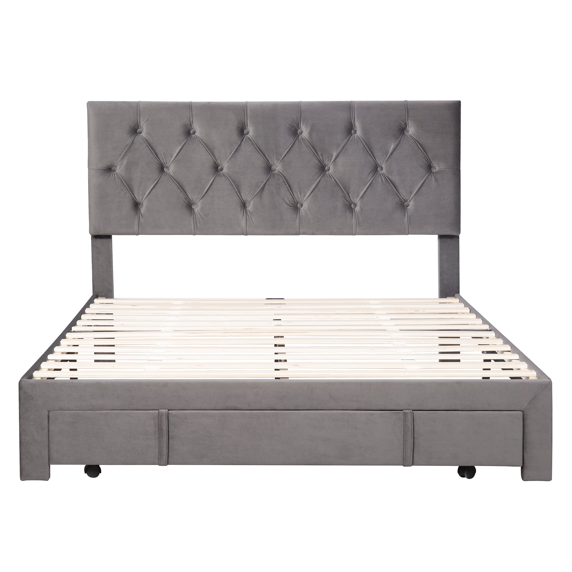 Queen Size Storage Bed Velvet Upholstered Platform Bed grey-velvet
