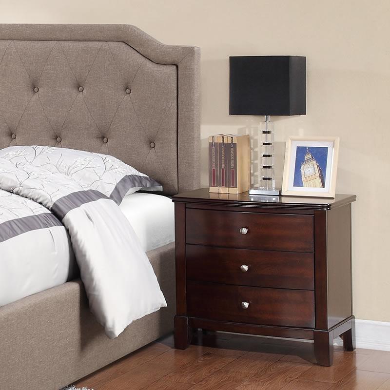 Brown Finish 3 Drawers Nightstand Bedroom Furniture 1Pc Nightstand Mdf Birch Veneer Brown Brown 3 Drawers Bedroom Bedside Cabinet Contemporary,Modern Poplar Drawers Cherry Solid Wood