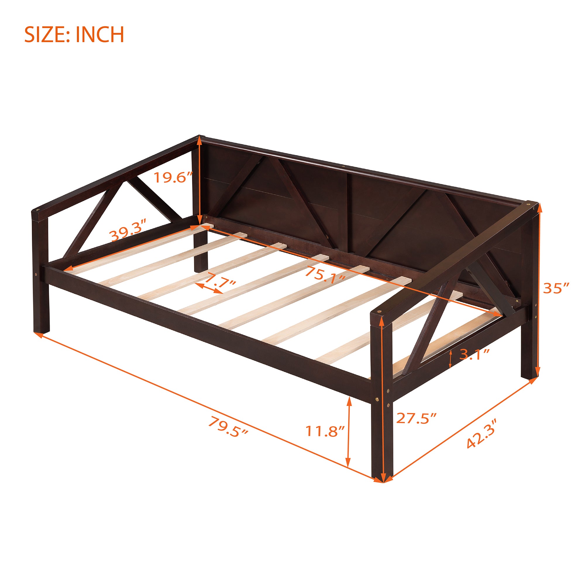 Twin size Daybed, Wood Slat Support, Espresso espresso-solid wood