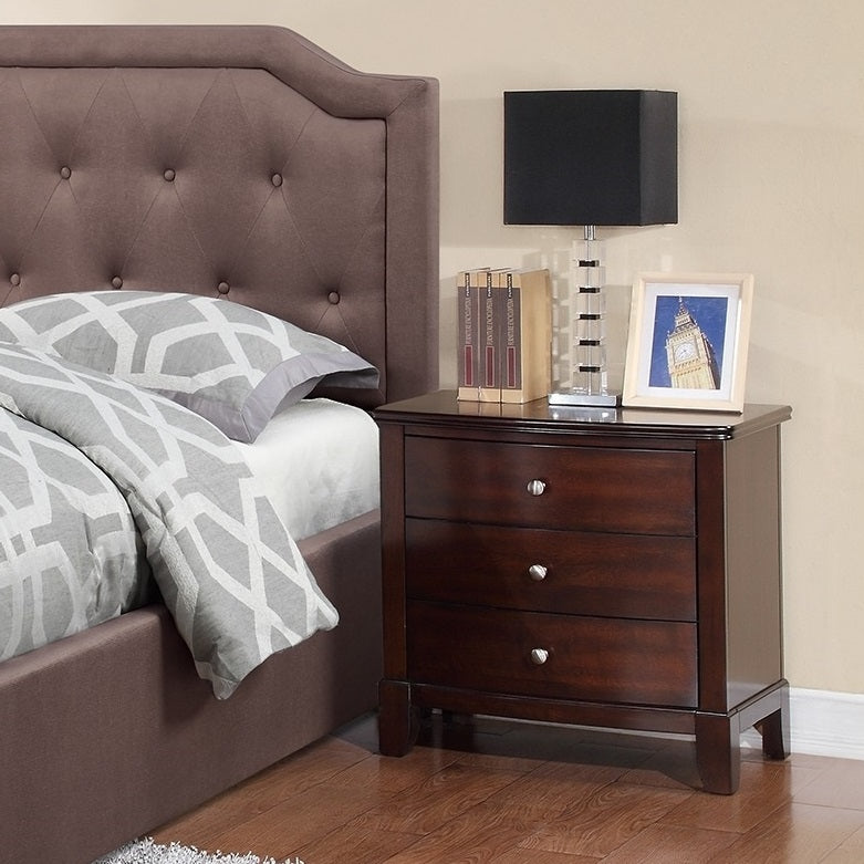 Brown Finish 3 Drawers Nightstand Bedroom Furniture 1Pc Nightstand Mdf Birch Veneer Brown Brown 3 Drawers Bedroom Bedside Cabinet Contemporary,Modern Poplar Drawers Cherry Solid Wood