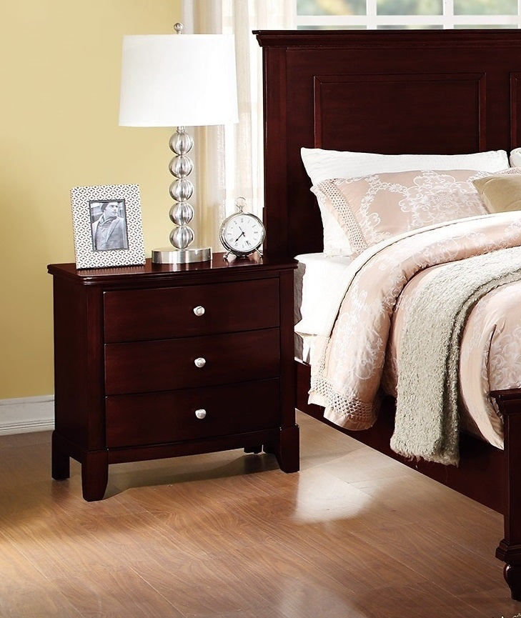 Brown Finish 3 Drawers Nightstand Bedroom Furniture 1Pc Nightstand Mdf Birch Veneer Brown Brown 3 Drawers Bedroom Bedside Cabinet Contemporary,Modern Poplar Drawers Cherry Solid Wood