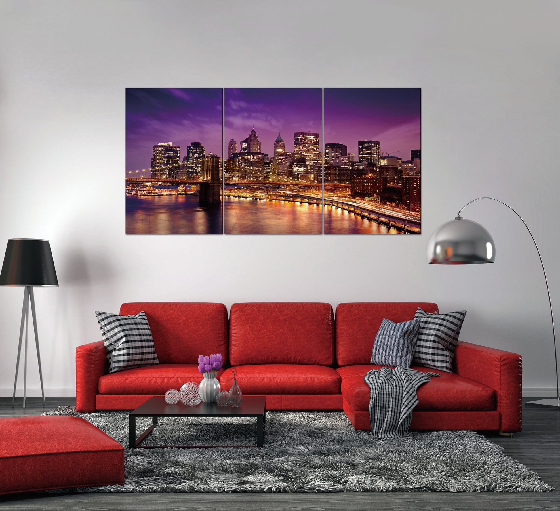 Oppidan Home "York Skyline" 3 Piece Acrylic Wall Art 36"H X 72"W Multicolor Acrylic