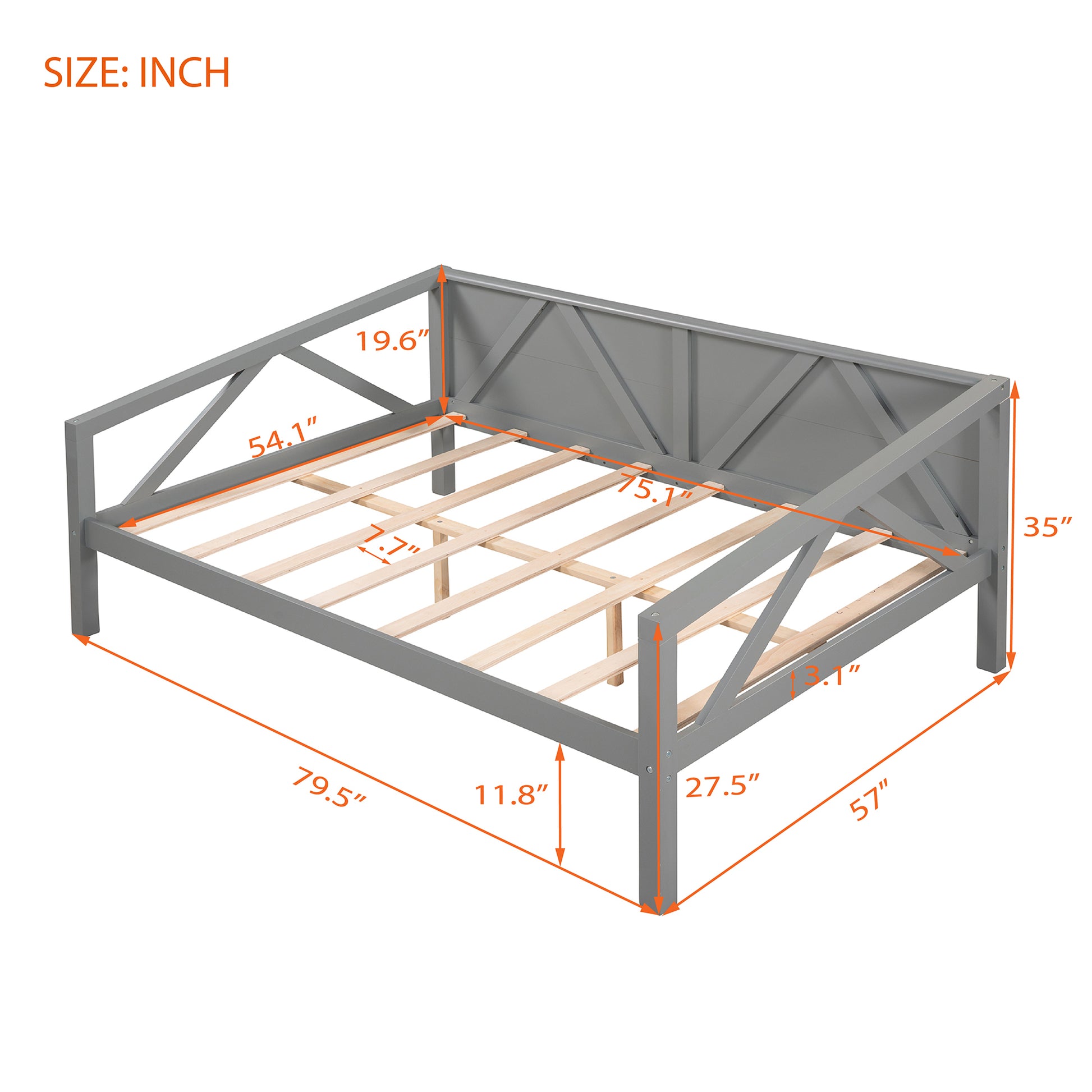 Full Size Daybed, Wood Slat Support, Gray Gray Solid Wood